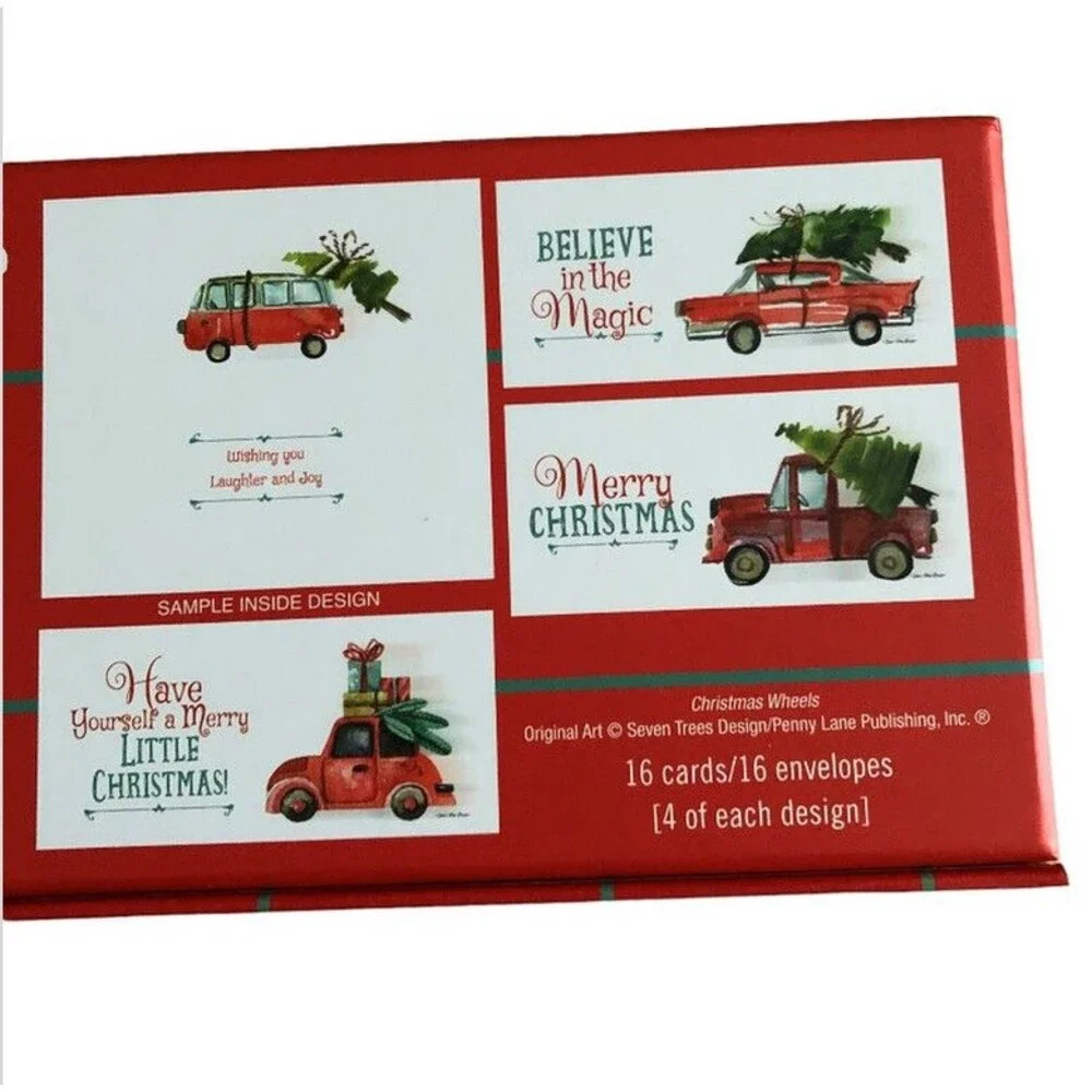 Red Hippie Bus Bug Truck Card Christmas Cards Boxed 16 Cards Envelopes 4 Designs